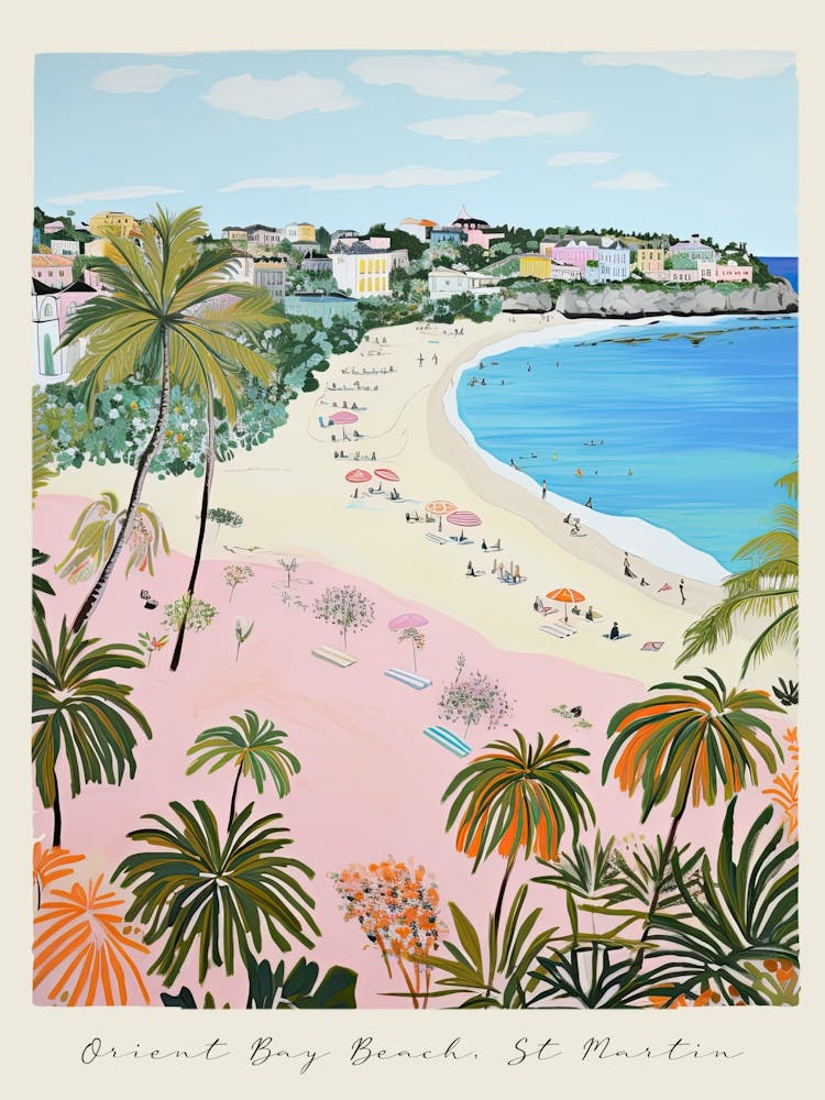 Plakat vom Orient Bay Beach, St. Martin, Stil Matisse und Rousseau 2