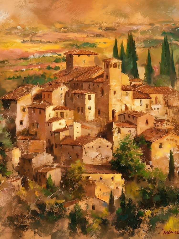 Oil Painting Captures The Essence Of Tranquil Tuscan Village 1