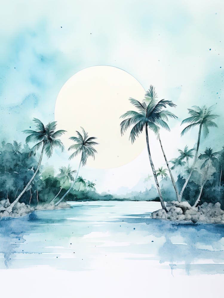 Watercolour Of Matira Beach   Bora Bora French Polynesia 2
