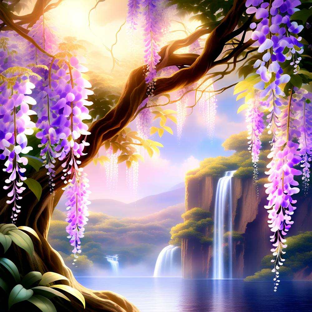 Wisteria Tree And Waterfall