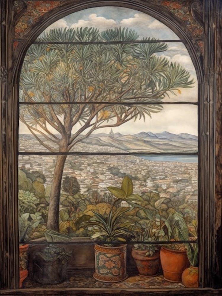 A Window View Of Cape Town In The Style Of Art Nouveau 4