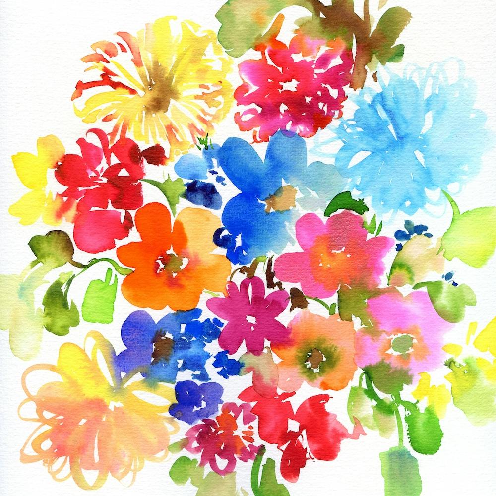 Fleurs à l'Aquarelle Audacieuses en Bouquet