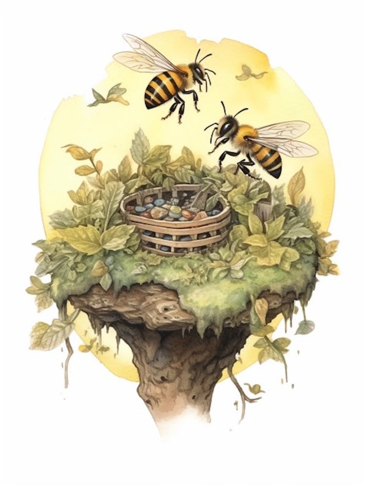 Vernal Bee Beehive Watercolour Illustration 2