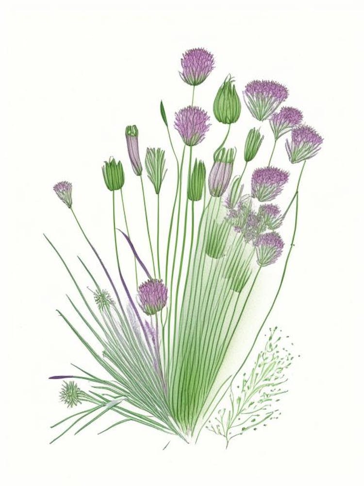 Chives Spices And Herbs Pencil Illustration 2