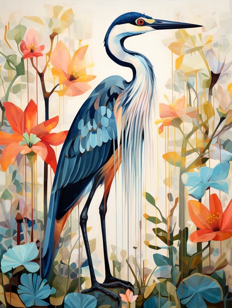 Bird Painting Collage Great Blue Heron 5