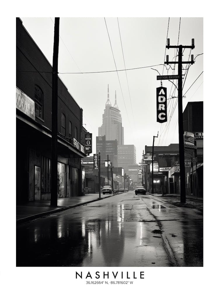 Poster Of Nashville, Black And White Analogue Photograph 3