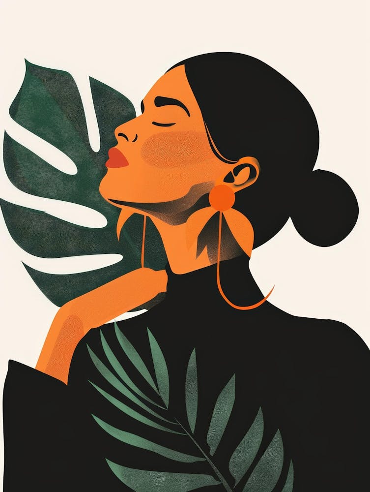 Illustration Of A Woman With Leaves