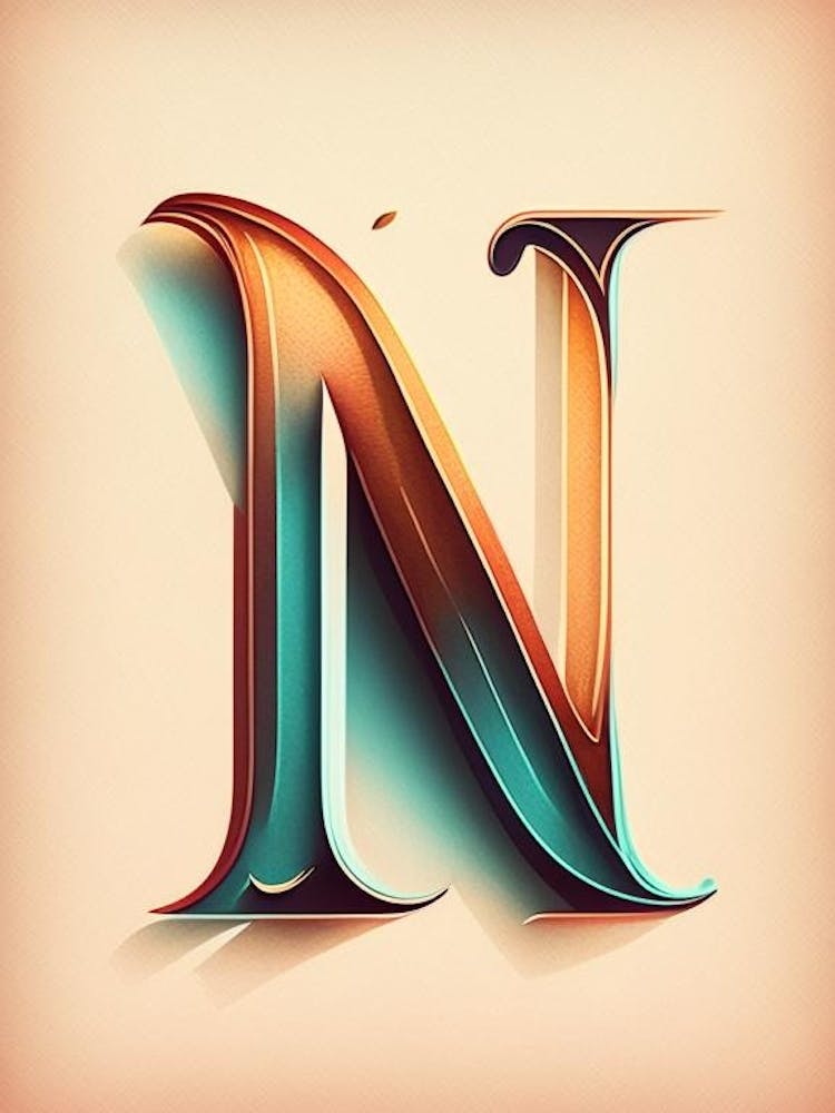 N, Letter, Alphabet Retro Drawing 4