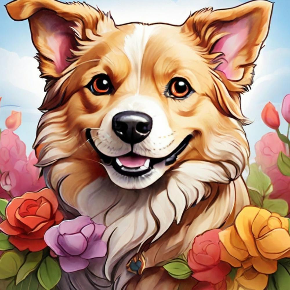 Dog With Roses