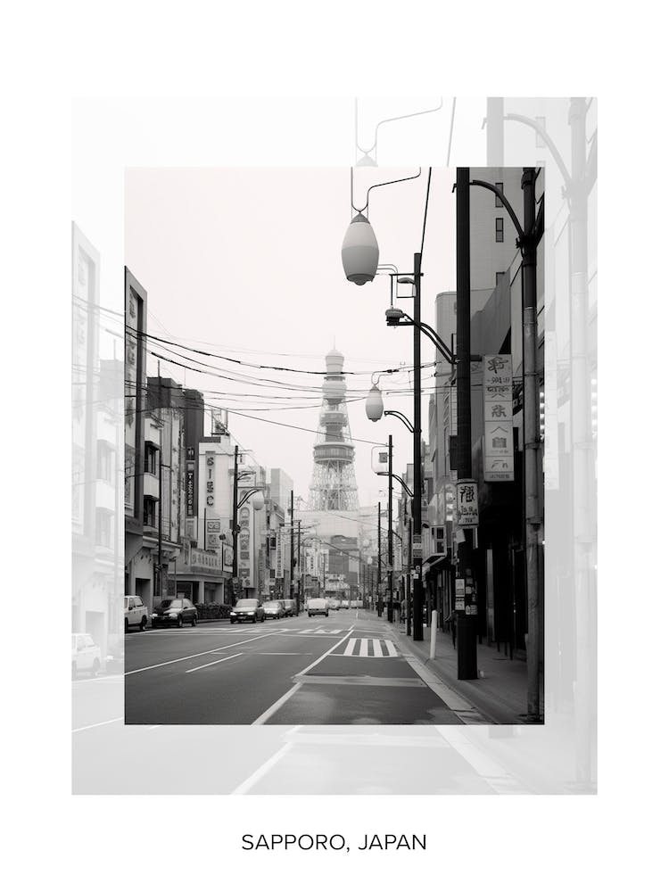 Poster Of Sapporo, Japan, Black And White Old Photo 1