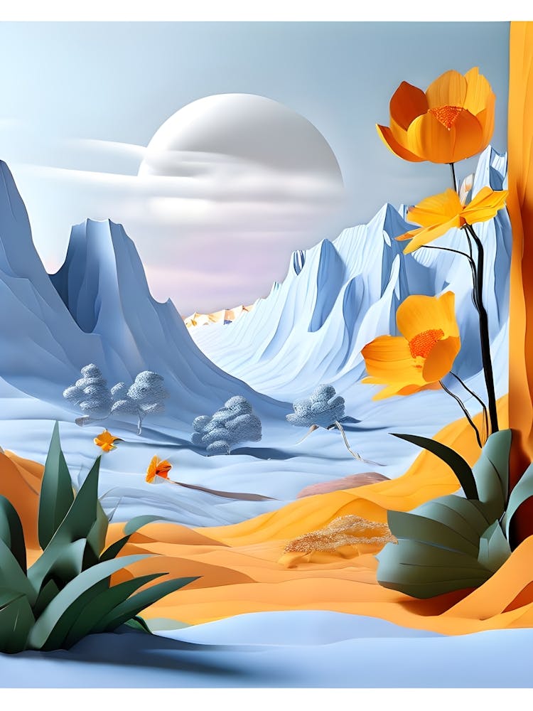 3d Landscape With Flowers