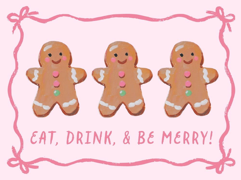 Eat, Drink and Be Merry. Whimsical Christmas Gingerbread-mans with Quote