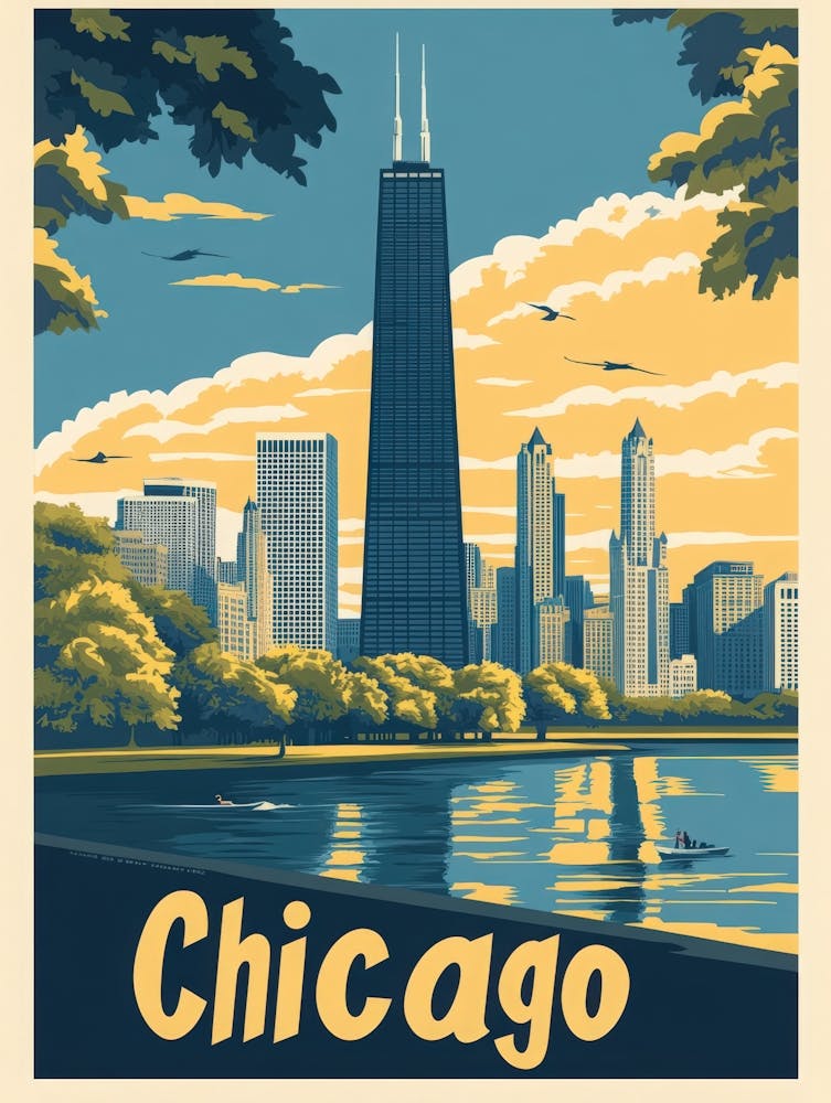Aihrgdesign A Vintage Travel Poster Of Chicago Featuring The 4