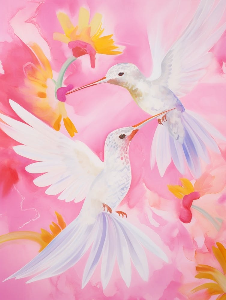 Pink Ethereal Bird Painting Hummingbird 3