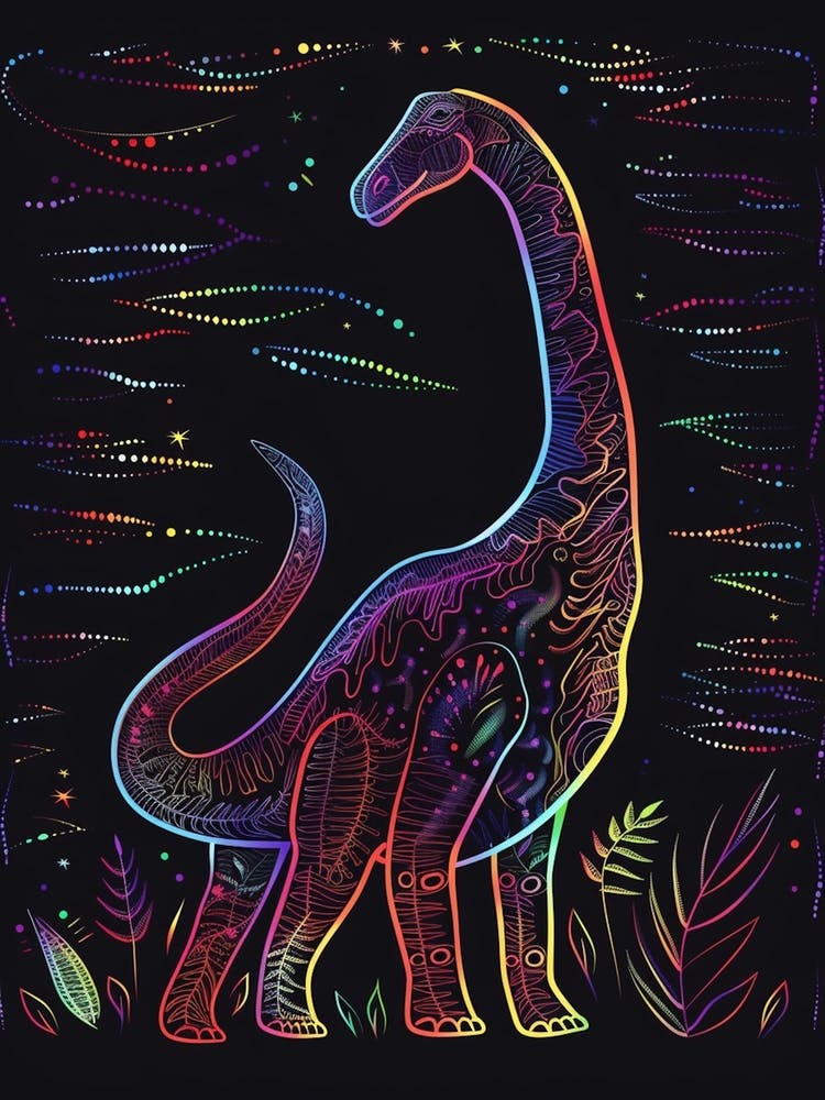 Abstract Neon Line Illustration Brachiosaurus 2