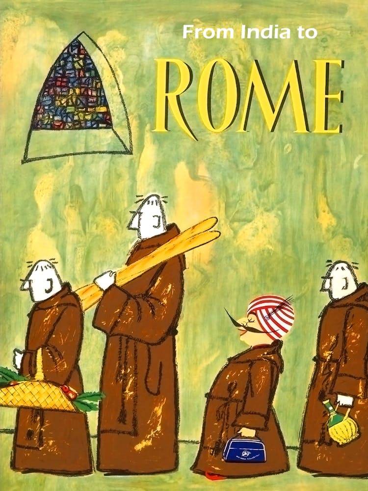 From India To Rome, Funny Travel Poster