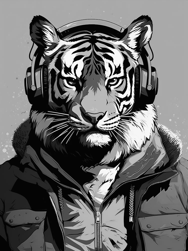 Tiger With Headphones