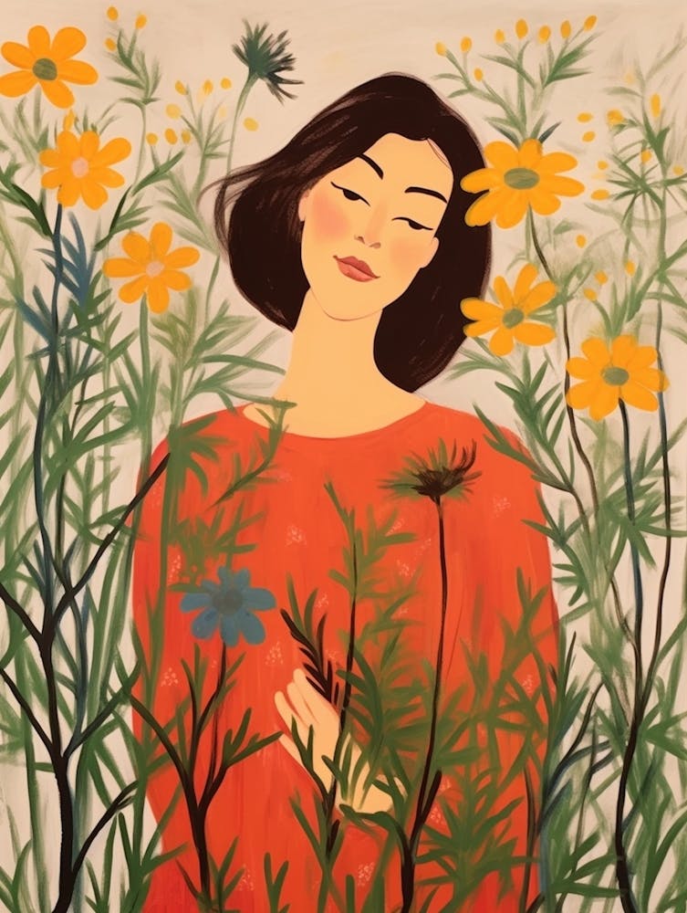 Woman With Autumnal Flowers Love In A Mist Nigella 1