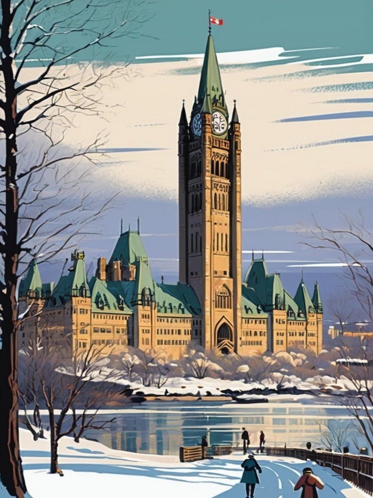 Vintage Winter Ottawa Illustration Travel Poster wall art