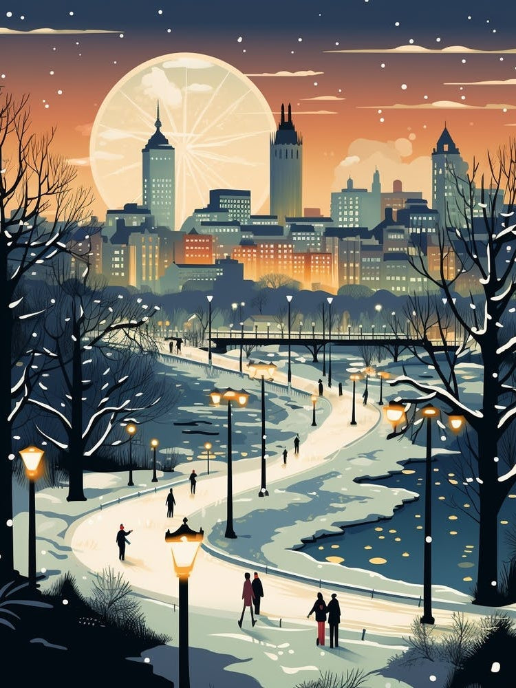 Winter Travel Night Illustration Cardiff United Kingdom 3