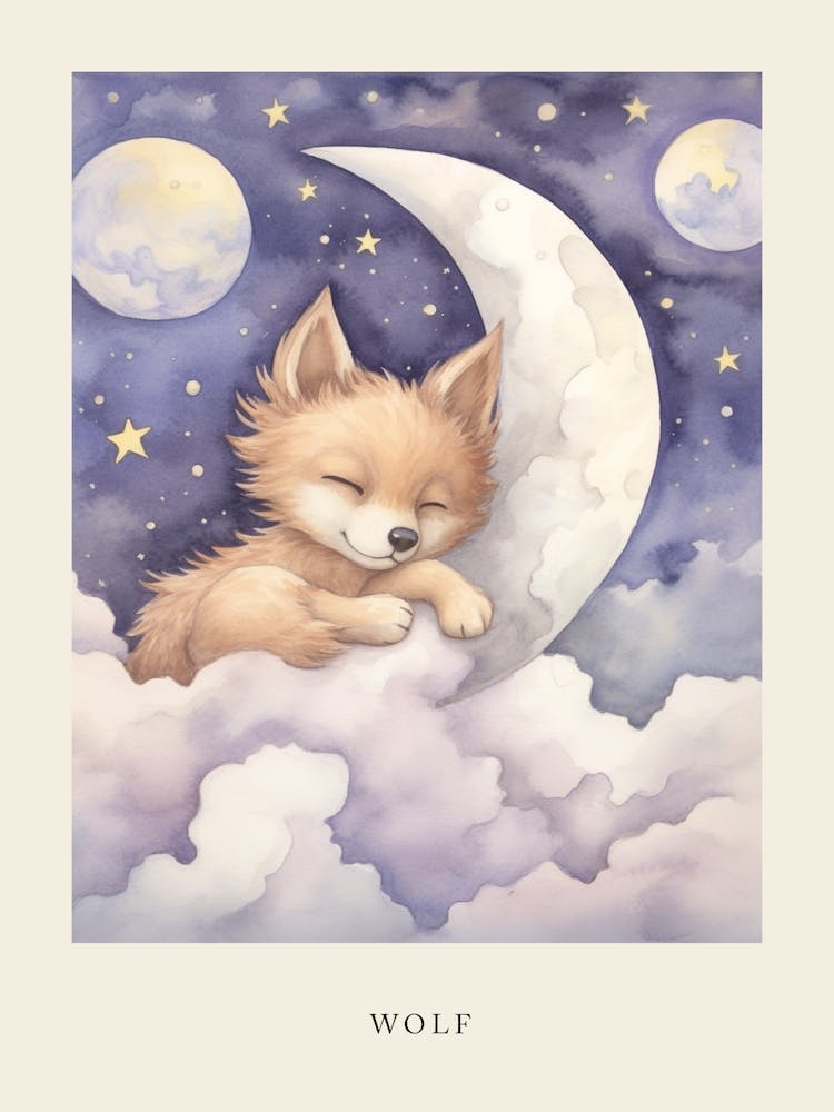 Sleeping Baby Wolf 3 Nursery Poster