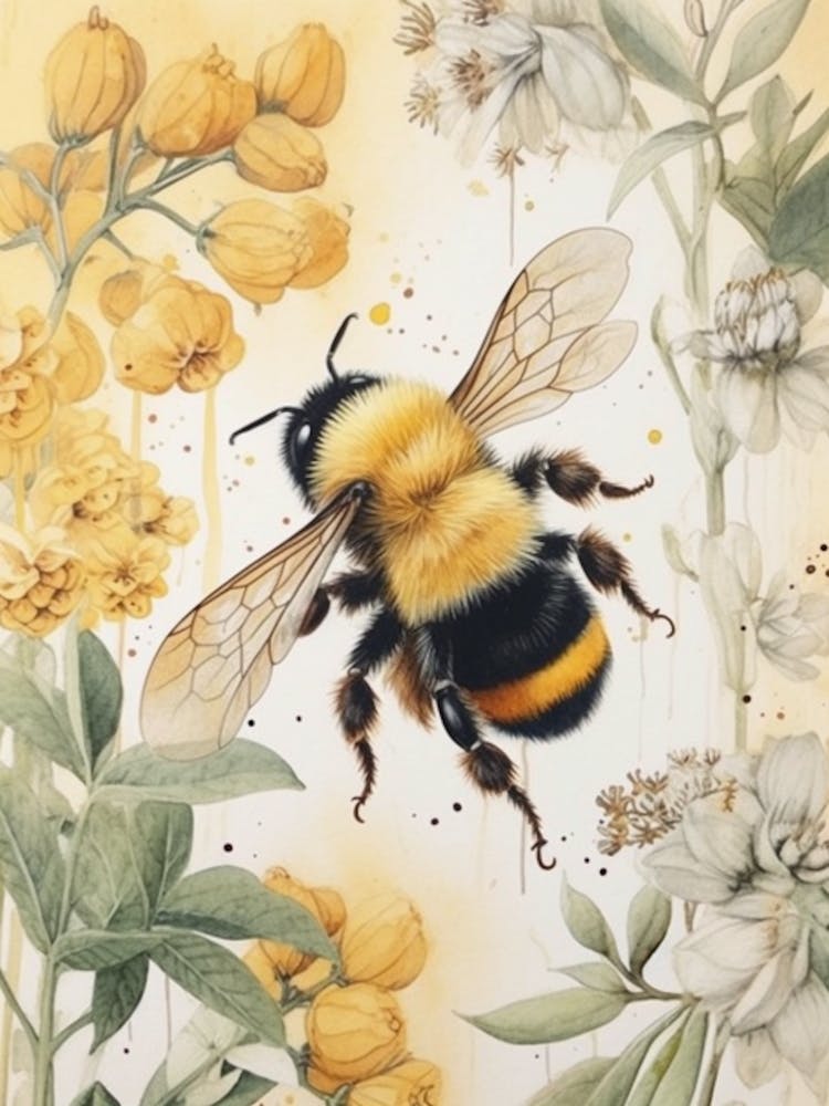 Yellow Faced Bumble Beehive Watercolour Illustration 4
