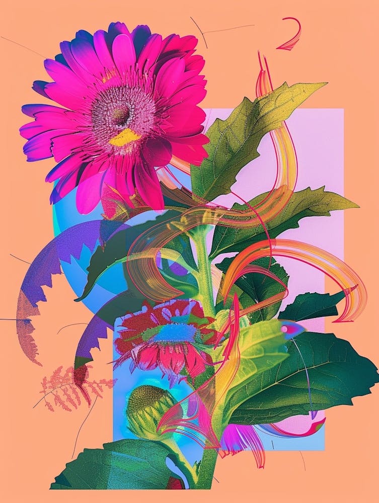 Gerbera Daisy 2 Neon Flower Collage