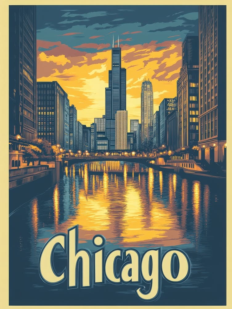 Aihrgdesign A Mid Century Modern Travel Poster For Chicago 4