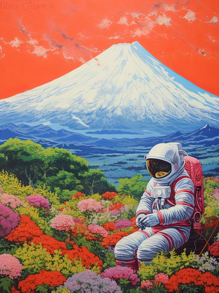 Hippie Astronaut Meditating In Moutn Fuji, Japan 4