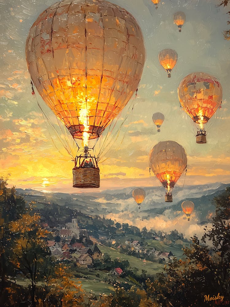 Hot Air Balloons,Impressionist Oil Painting – Inspired by Renoir