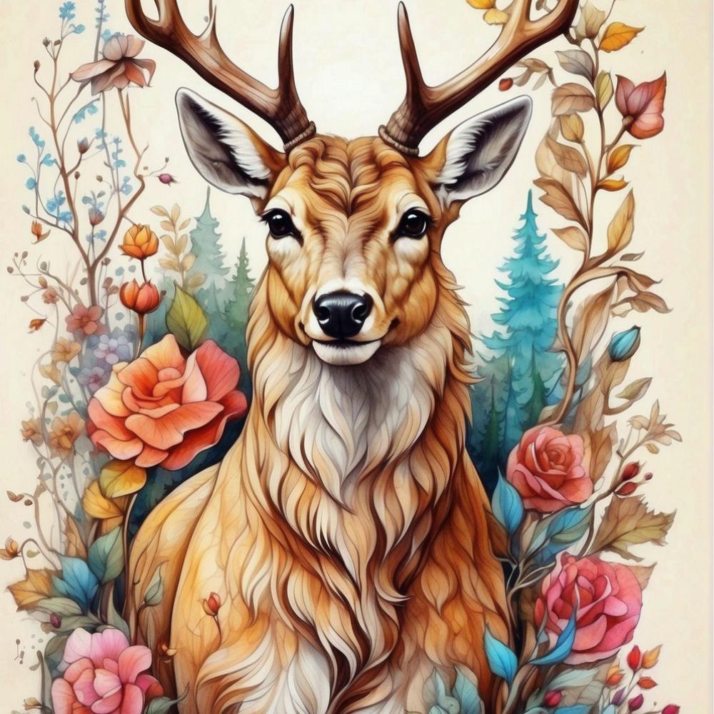 Deer With Roses
