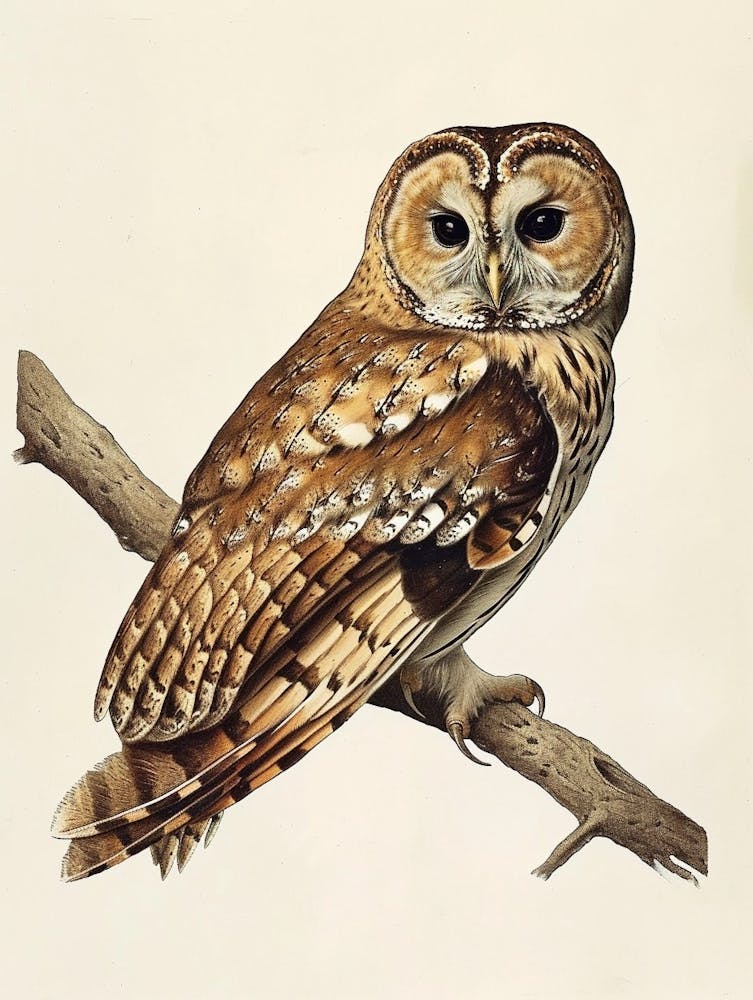 Tawny Owl Vintage Illustration 3