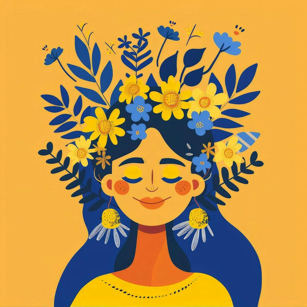 Fille avec des fleurs sur la tête