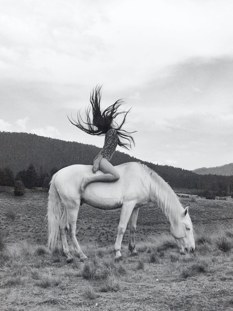 Horse Girl Black and White Film Photo