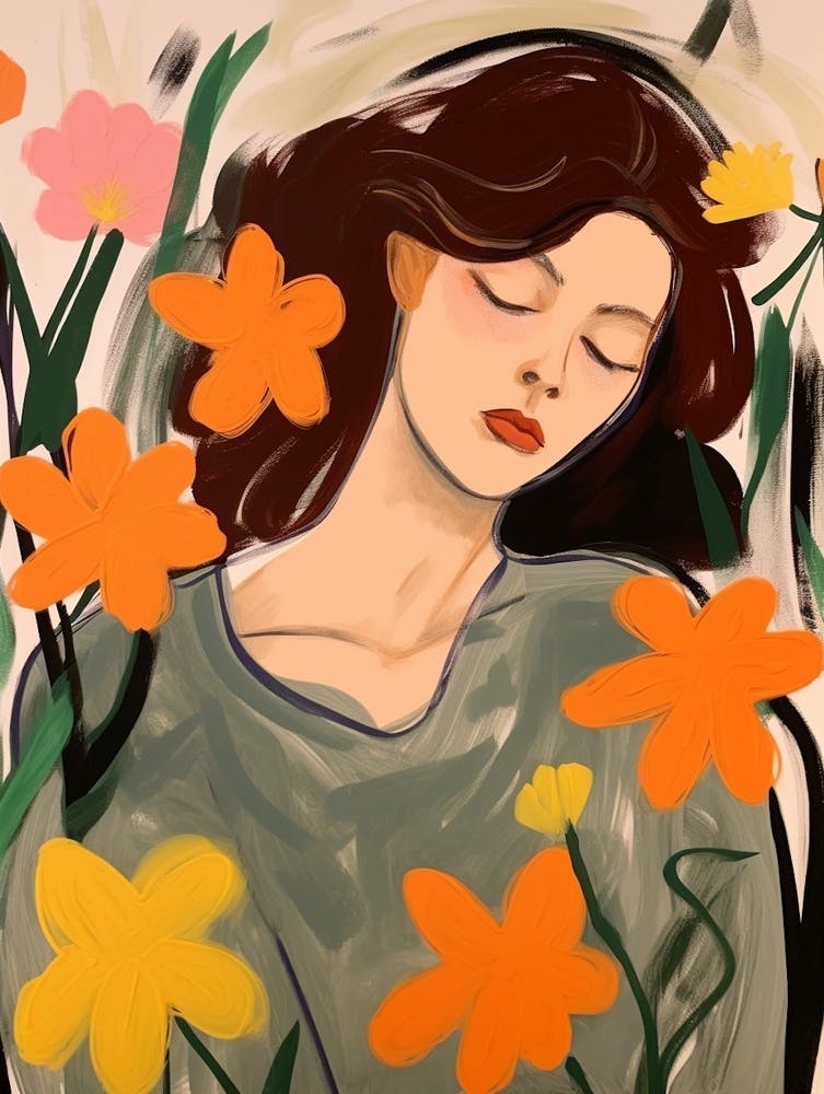 Woman With Autumnal Flowers Daffodil