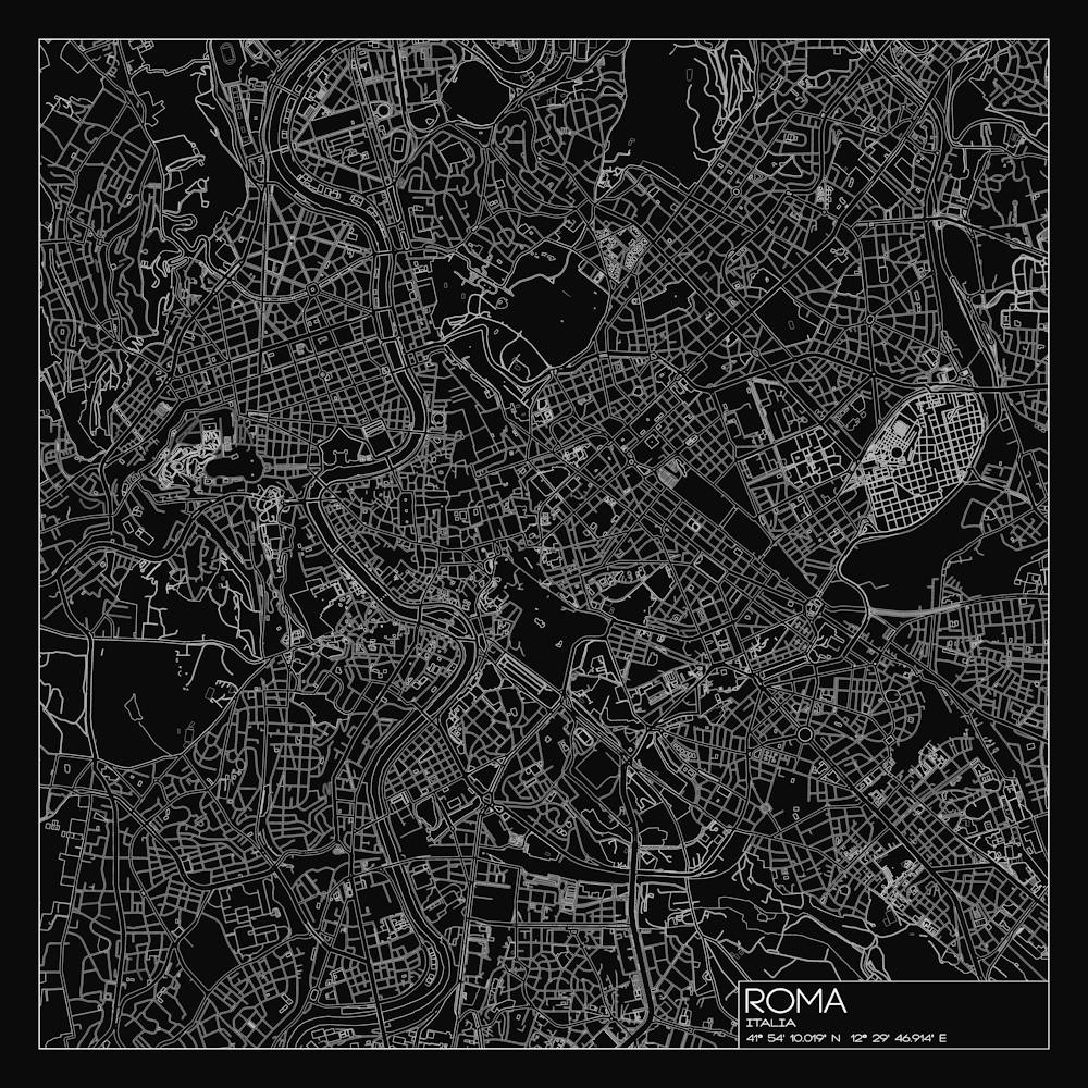 Roma Italia city map white on black blueprint design