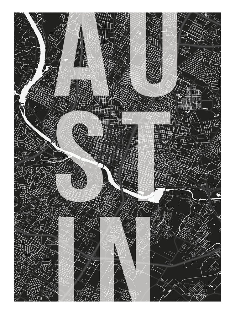 Austin Mono Street Map Text Overlay