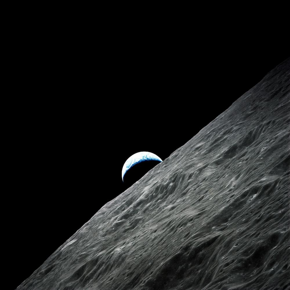 Crescent Earth Rises Above The Lunar Horizon Taken During The Apollo 17 Mission