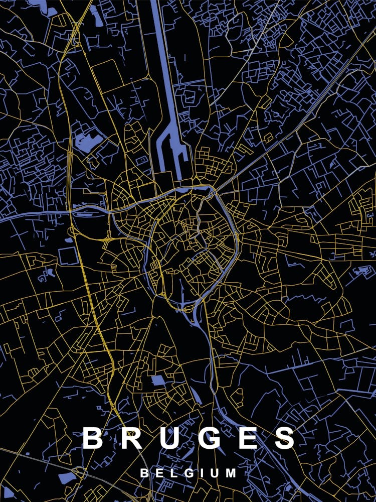 Bruges Belgium City Map Black and Gold