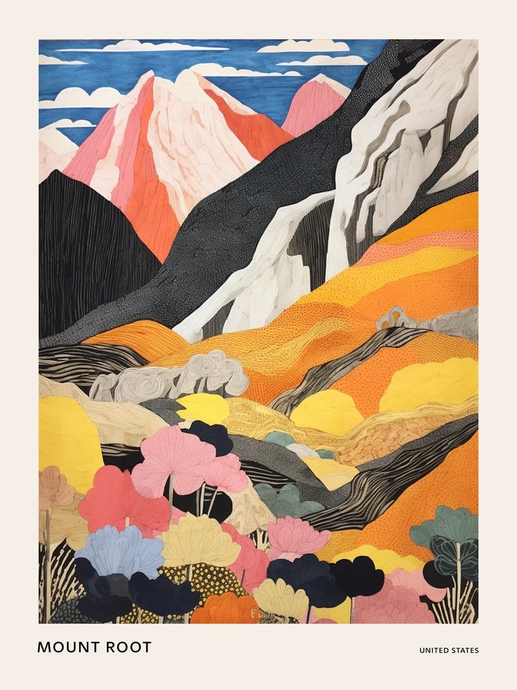 Mount Root United States Colourful Mountain Illustration Poster