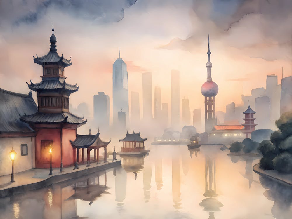 Shanghai China A Vintage Illustration 1