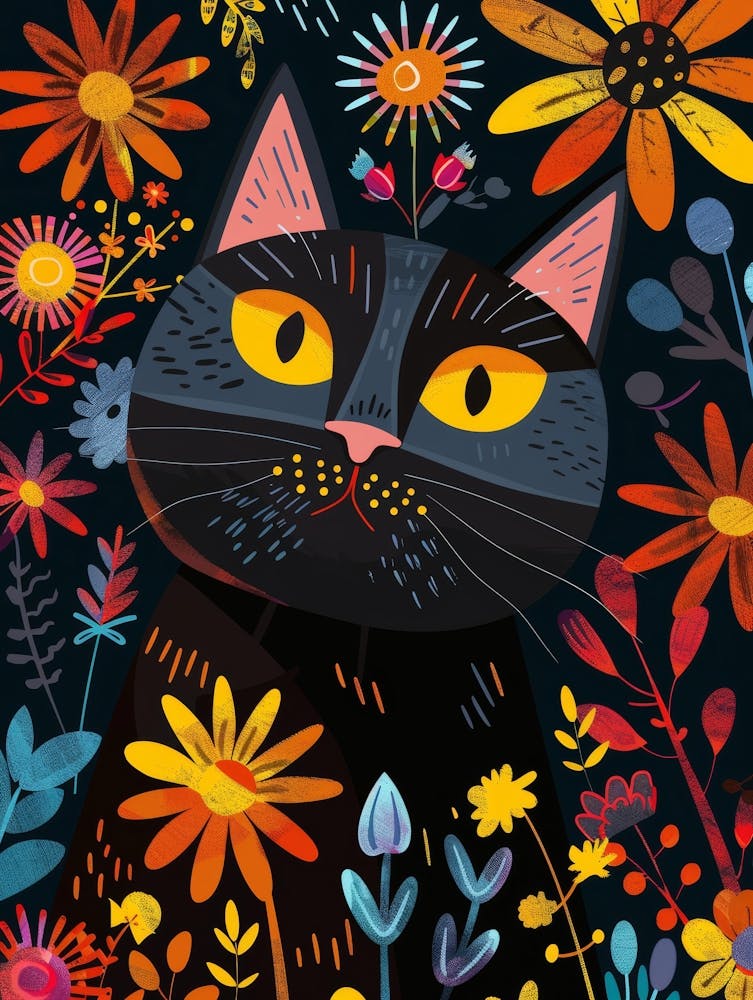 Black Cat In Flowers 11
