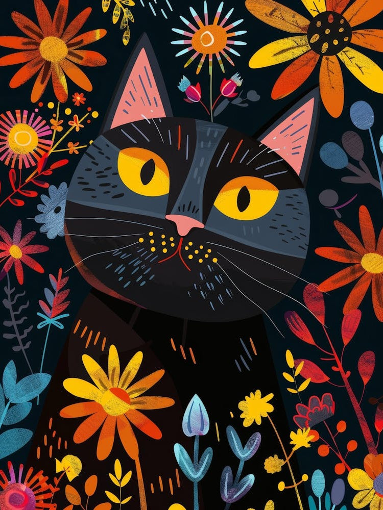Black Cat In Flowers 11
