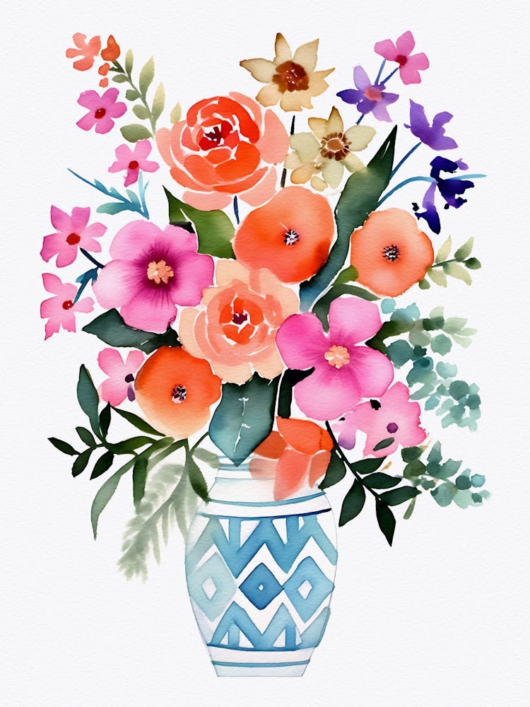 Flowers Bouquet Watercolor Painting