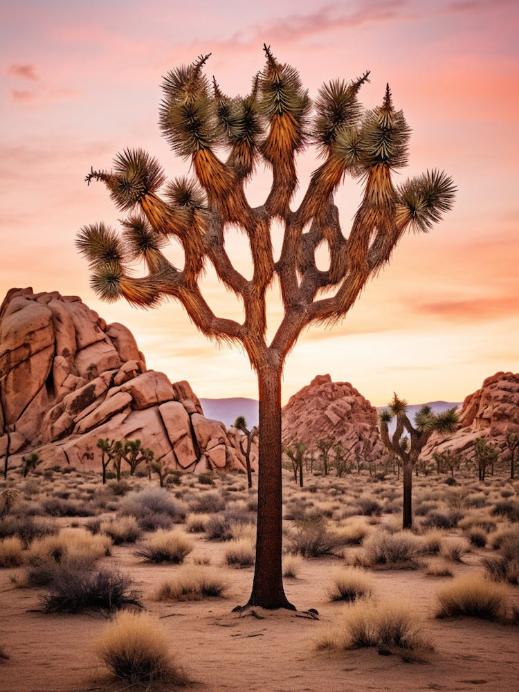 Photograph Of A Joshua Tree At Dusk In Desert 2