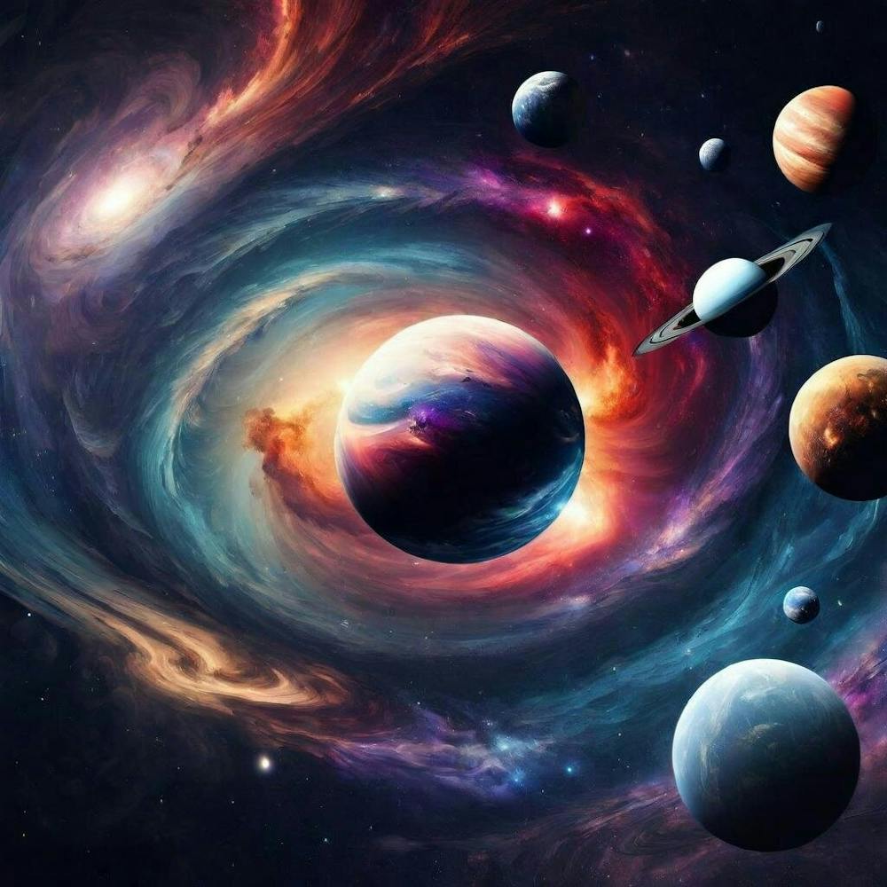Weltraumgalaxie mit Planeten