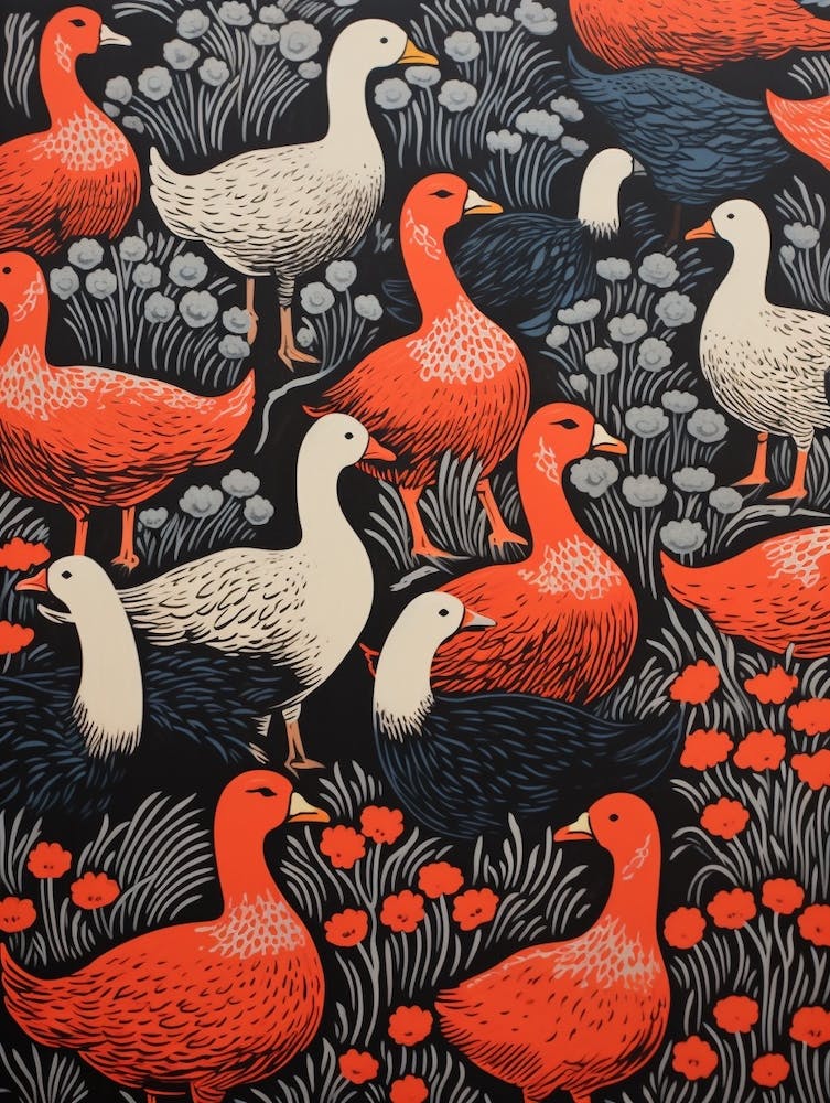 Bird Pattern Linocut Style 5