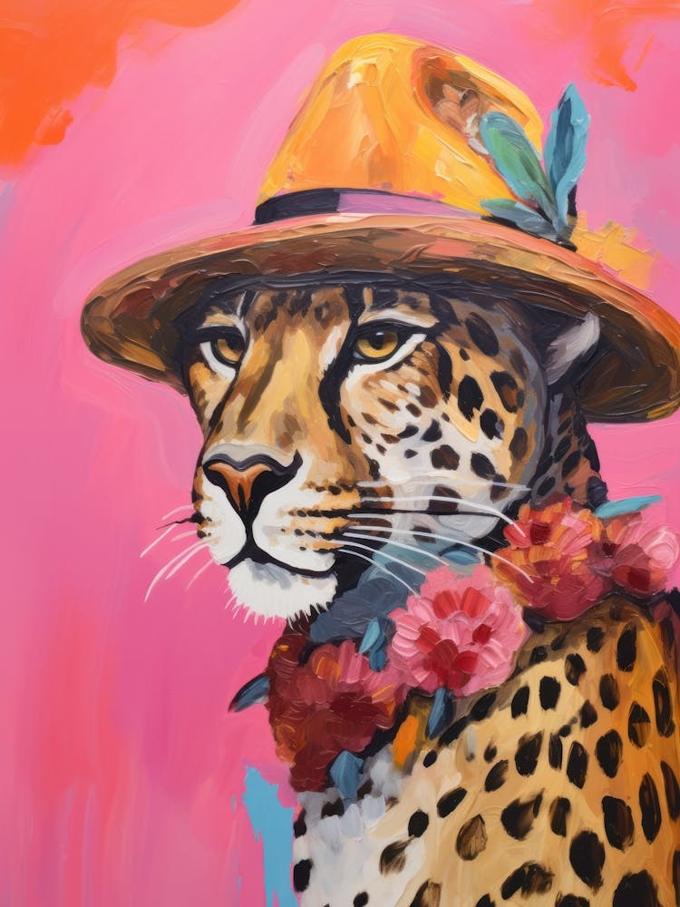 Quirky Pink Leopard With Hat