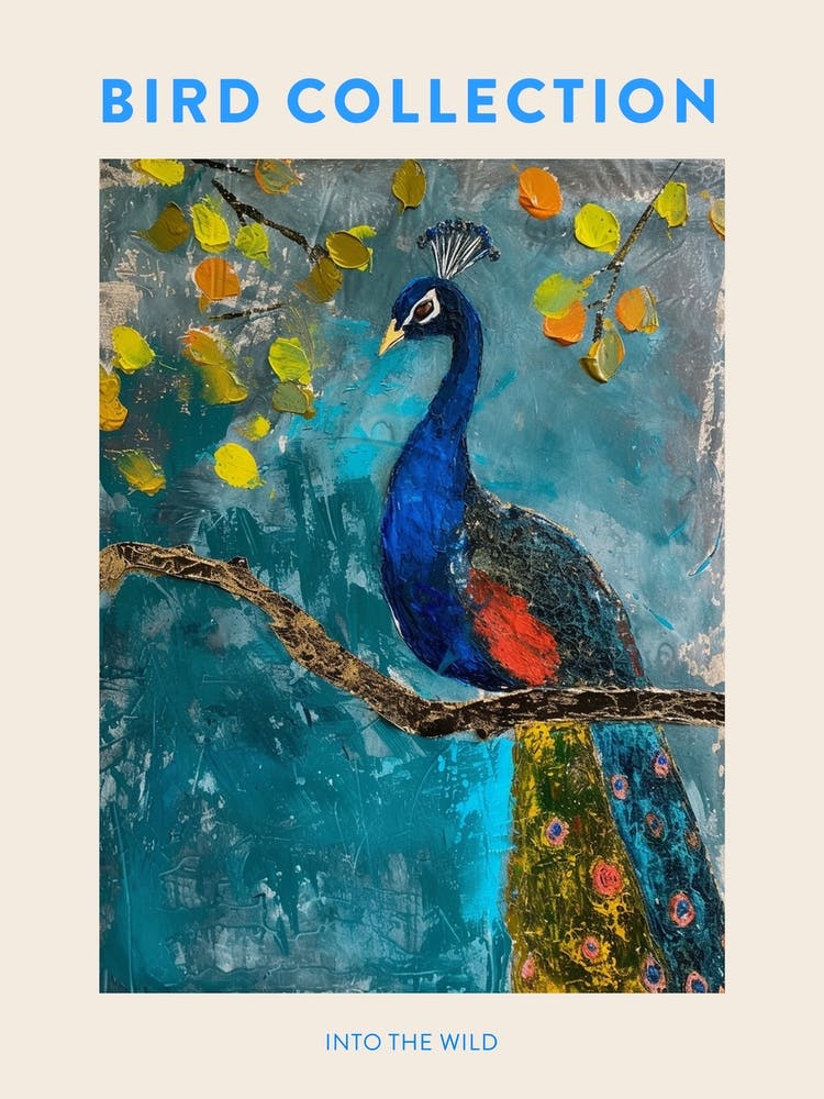 Peacock On The Tree Branches With Leaves Painting 2 Poster