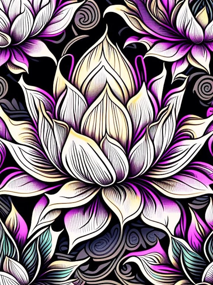 Lotus Flower Repeat Pattern Graffiti 3
